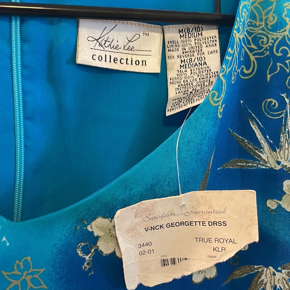 Kathie Lee medium polyester 8/10 blues taupe floral lined midi - Picture 2 of 10
